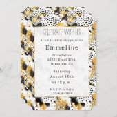 イエロー金ゴールドホワイトブラックヒョウ抽象芸術 招待状 (正面/裏面)