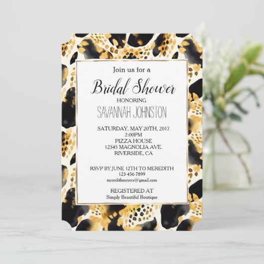 イエロー金ゴールドホワイトブラックレオパード印刷抽象芸術 招待状 (スタンド正面)