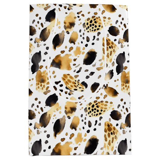 イエロー金ゴールドホワイトブラックレオパード ミディアムペーパーバッグ (正面)