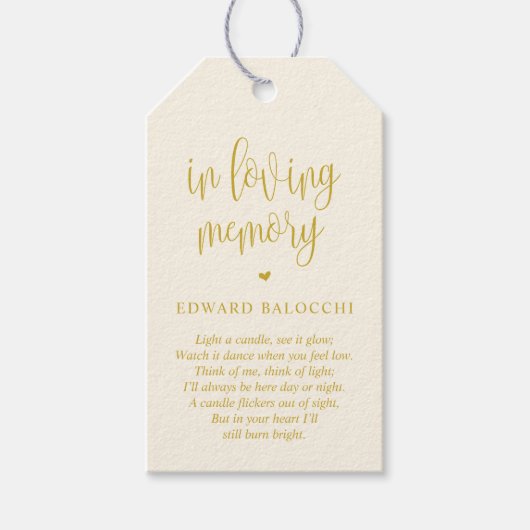 イエロー金ゴールドメモリアルキャンドル葬儀社ラベル ギフトタグ (正面)