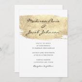 イエロー金ゴールドモダンエレガントな結婚式 招待状 (正面/裏面)