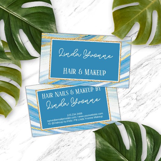 イエロー金ゴールドライトブルー大理石瑪瑙アートパターン 名刺