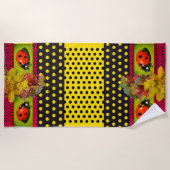 イエロー金ゴールドラディバグ水玉模様ビーチタオル ビーチタオル (正面)