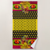 イエロー金ゴールドラディバグ水玉模様ビーチタオル ビーチタオル (正面)