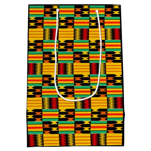 イエロー金ゴールドレッドブラックコームケンテ抱き枕 ミディアムペーパーバッグ (裏面)