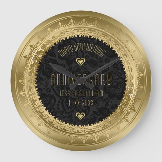 イエロー金ゴールドレース結婚フレーム25周年 ラージ壁時計 (正面)