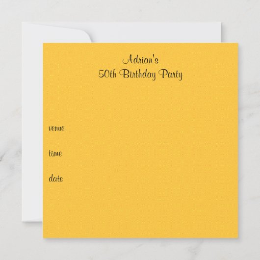イエロー金ゴールド素敵な50歳の誕生日パーティー 招待状 (裏面)
