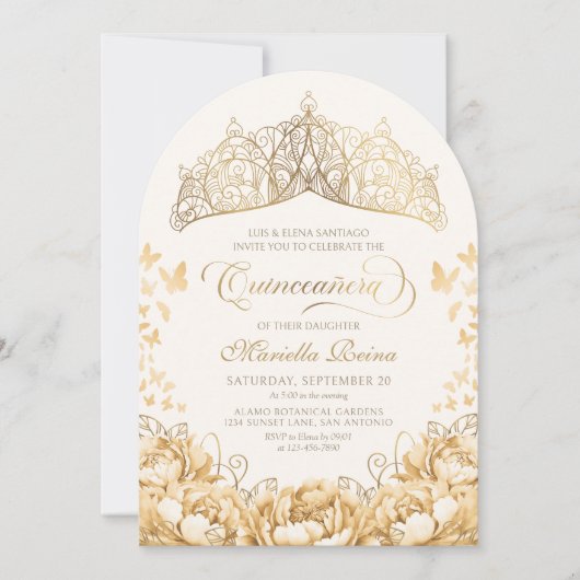 イエロー金ゴールド蝶フローラクラウンキンセアニェラ 招待状 (正面)