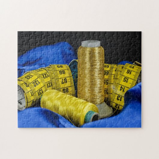 イエロー金ゴールド裁縫スレッドジグソーパズル ジグソーパズル (横)