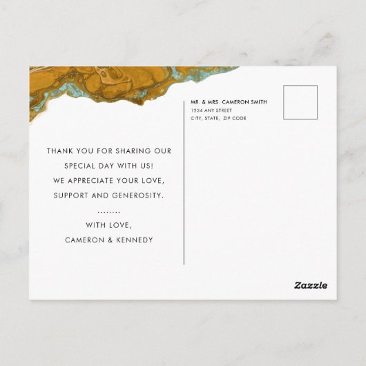 イエロー金ゴールド&アクアマーブルサンキューハガキ ポストカード (裏面)
