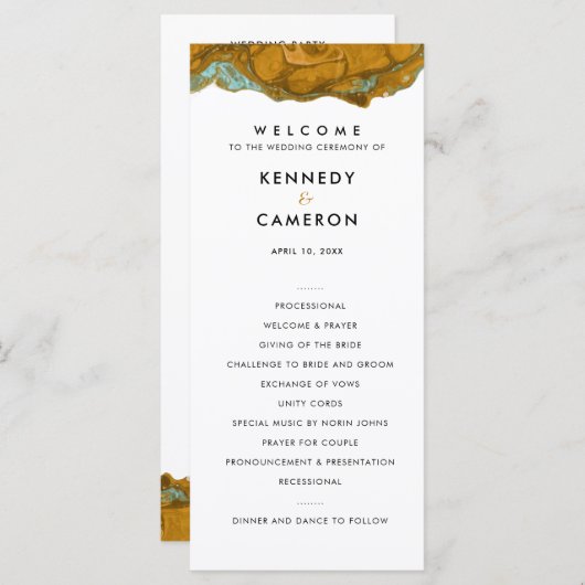 イエロー金ゴールド&アクアマーブル結婚式 プログラム (正面/裏面)
