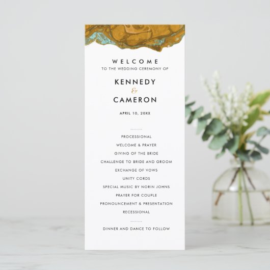 イエロー金ゴールド&アクアマーブル結婚式 プログラム (スタンド正面)