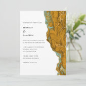 イエロー金ゴールド&アクアミニマリストマーブル結婚ズ 招待状 (スタンド正面)