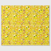 イエロー顔ハッピーバースデー絵文字パーティー ラッピングペーパー (フラット)