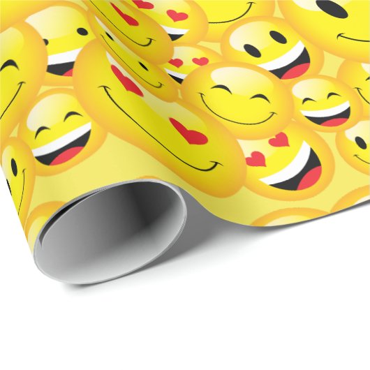 イエロー顔ハッピーバースデー絵文字パーティー ラッピングペーパー (ロールコーナー)