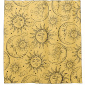 イエロー魔法ヴィンテージ天空の太陽ムーンスターズ シャワーカーテン (正面)