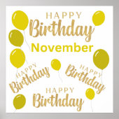 イエロー11月の誕生日パーティー ポスター (正面)