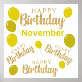 イエロー11月の誕生日パーティー ポスター