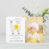 イエロー&アイボリーキュートラマ子供の誕生日パーティー 招待状 (スタンド正面)
