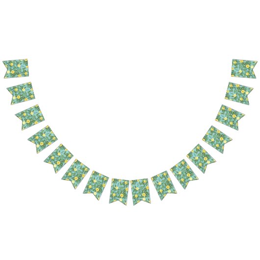 イエロー&アクアヴィンテージ春結婚フローラ バンティングフラッグ (全)
