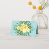 イエロー&アクアヴィンテージ春結婚フローラ プレイスカード (裏面)