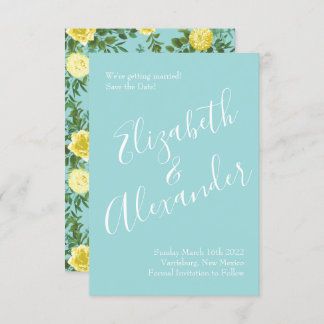 イエロー&アクアヴィンテージ春結婚フローラ 招待状