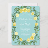 イエロー&アクアヴィンテージ春結婚フローラ 招待状 (正面)