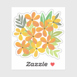 イエロー&オレンジフローラブーケイラストレーション シール