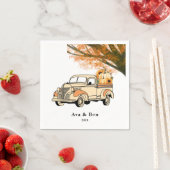 イエロー&オレンジヴィンテージトラック秋の結婚式 スタンダードカクテルナプキン (インサイチュ)