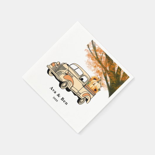 イエロー&オレンジヴィンテージトラック秋の結婚式 スタンダードカクテルナプキン (角)