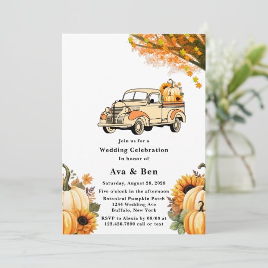 イエロー&オレンジヴィンテージトラック秋の結婚式 招待状 (スタンド正面)