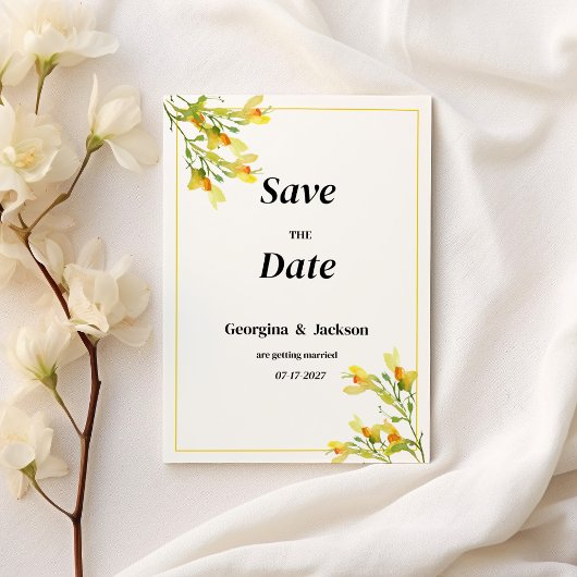 イエロー オレンジ グリーン 春の花 Save the Date 招待状