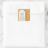 イエロー オレンジ グルーヴィー レトロ アーチ フラワーズ ウェディング スクエアシール (バッグ)