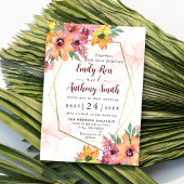 イエロー、オレンジ、ピンクのフローラ結婚式招待状 セーブザデート