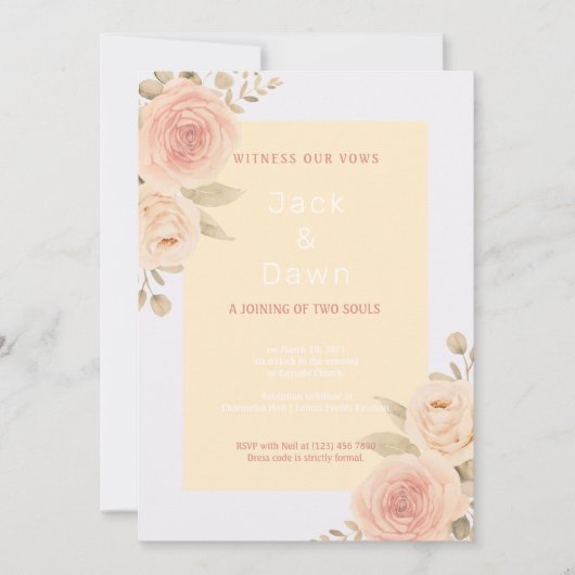 イエロー＆オレンジ フラワール ウォータカラー ウェディング 招待状 (正面)