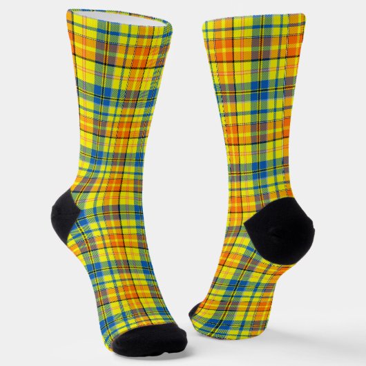 イエロー オレンジ ブルー Plaid タルタン デザイン  ソックス (傾斜あり)