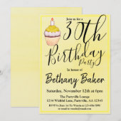 イエロー カップケーキ ウォーターカラー 30歳の誕生日パーティー 招待状 (正面/裏面)