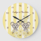 イエロー キュート ベイビー コアラ ツイン ぬいぐらむ/子供部屋 ラージ壁時計 (正面)