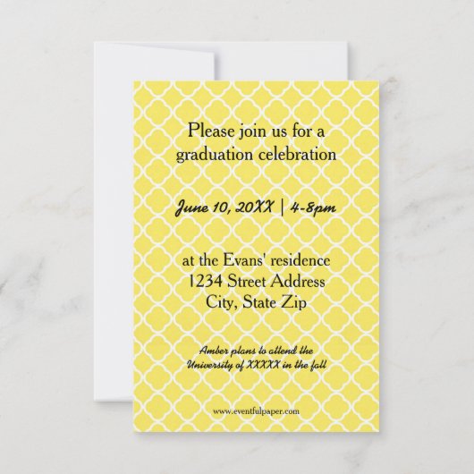 イエロー クワトロフォイル - 3x5 卒業おめでとうカード 招待状 (裏面)
