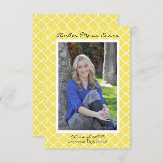 イエロー クワトロフォイル - 3x5 卒業おめでとうカード 招待状 (正面/裏面)
