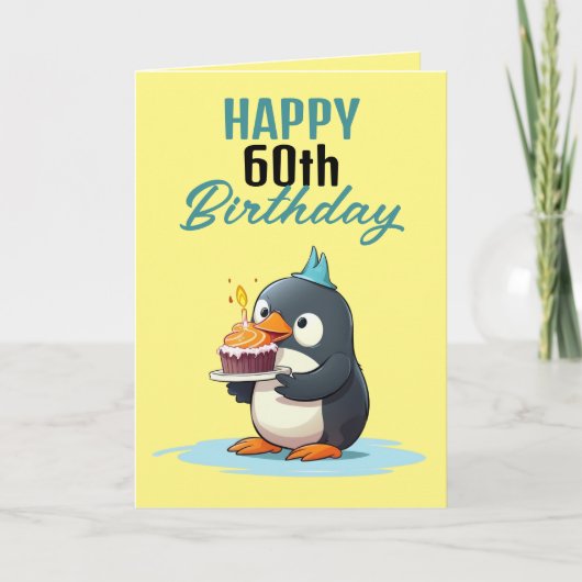 イエロー&クールブラックペンギン夫60誕生日 カード (正面)