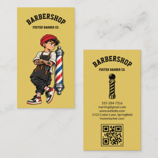 イエロー クール バーバー マスコット ヘアスタイリスト QR 名刺
