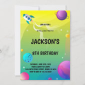 イエロー&グリーンアウタースペース誕生日招待状 招待状 (正面)