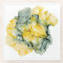 イエロー&グリーングレー抽象芸術コースター ガラスコースター