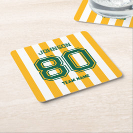 イエロー&グリーンスポーツチーム名前をカスタムするナンバーチーム スクエアペーパーコースター
