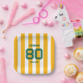 イエロー&グリーンスポーツチーム名前をカスタムするナンバーチーム ペーパープレート (パーティー)
