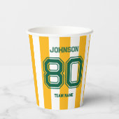 イエロー&グリーンスポーツチーム名前をカスタムするナンバーチーム 紙コップ (裏面)