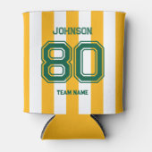 イエロー&グリーンスポーツチーム名前をカスタムするナンバーチーム 缶クーラー (正面)