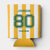 イエロー&グリーンスポーツチーム名前をカスタムするナンバーチーム 缶クーラー (裏面)