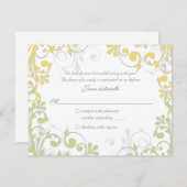 イエロー グリーン ホワイト フラワーズ ウェディング 返信カード (正面/裏面)